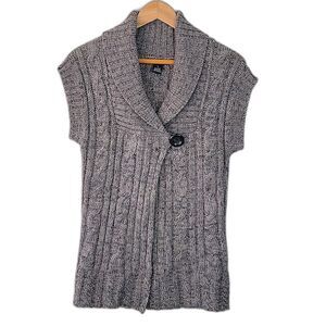 Willi Smith Brown Gray Heathered Cable Knit Short Sleeve Cardigan Sweater size S
